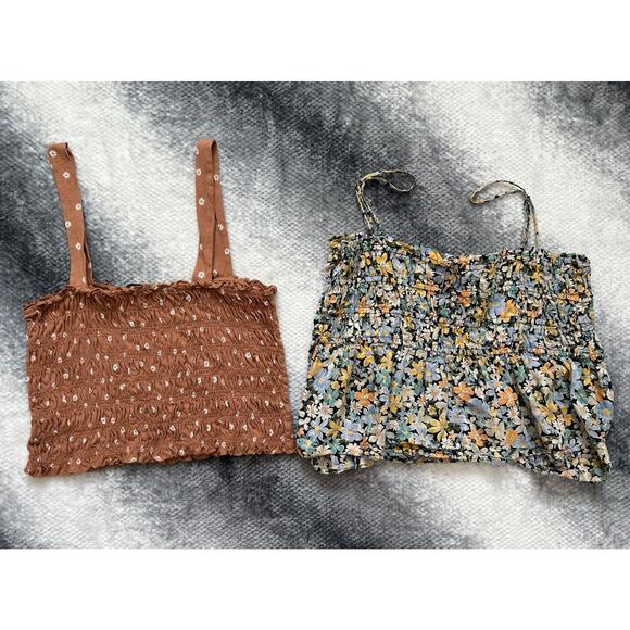 Bundle American Eagle Daisy Floral Cropped Smocked Tank Top Women Size Large - Picture 2 of 13